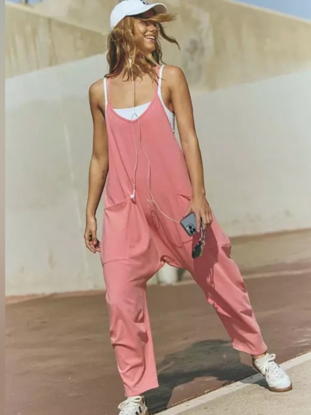 FP Movement by Free People Pink Spaghetti-Strap Romper with Front Zip Pocket